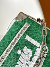 LV 25S MINI SOFT TRUNK BAG 18 IN FOREST GREEN CALFSKIN SILVER HARDWARE
