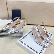 VLOGO SLINGBACK PUMP IN SILVER CALFSKIN LEATHER