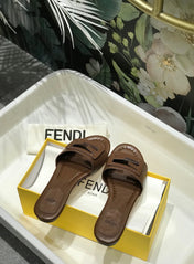 FENDI BAGUETTE SLIDES IN COFFEE BROWN LAMBSKIN
