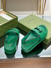 GG INTERLOCKING G CUT OUT SANDAL JADE GREEN LAMBSKIN