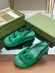 GG INTERLOCKING G CUT OUT SANDAL JADE GREEN LAMBSKIN