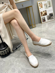 CHLOÉ LOAFERS IN WHITE FABRIC AND RAFFIA