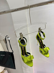 HIGH HEELS 11 CM IN PEAR GREEN PURE SILK AND LAMBSKIN