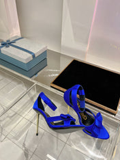 HIGH HEELS 11 CM IN COBALT BLUE PURE SILK AND LAMBSKIN