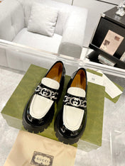 GG LOAFER WITH GG CHAINS GLOSSY BLACK AND WHITE CALFSKIN
