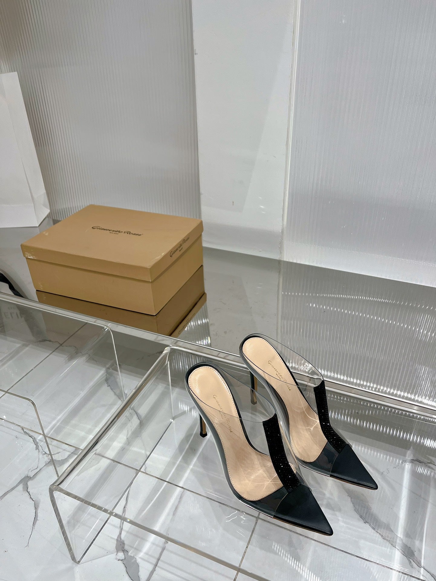 GIANVITO ROSSI 26S HEELED SANDALS 105 MM IN BLACK TPU