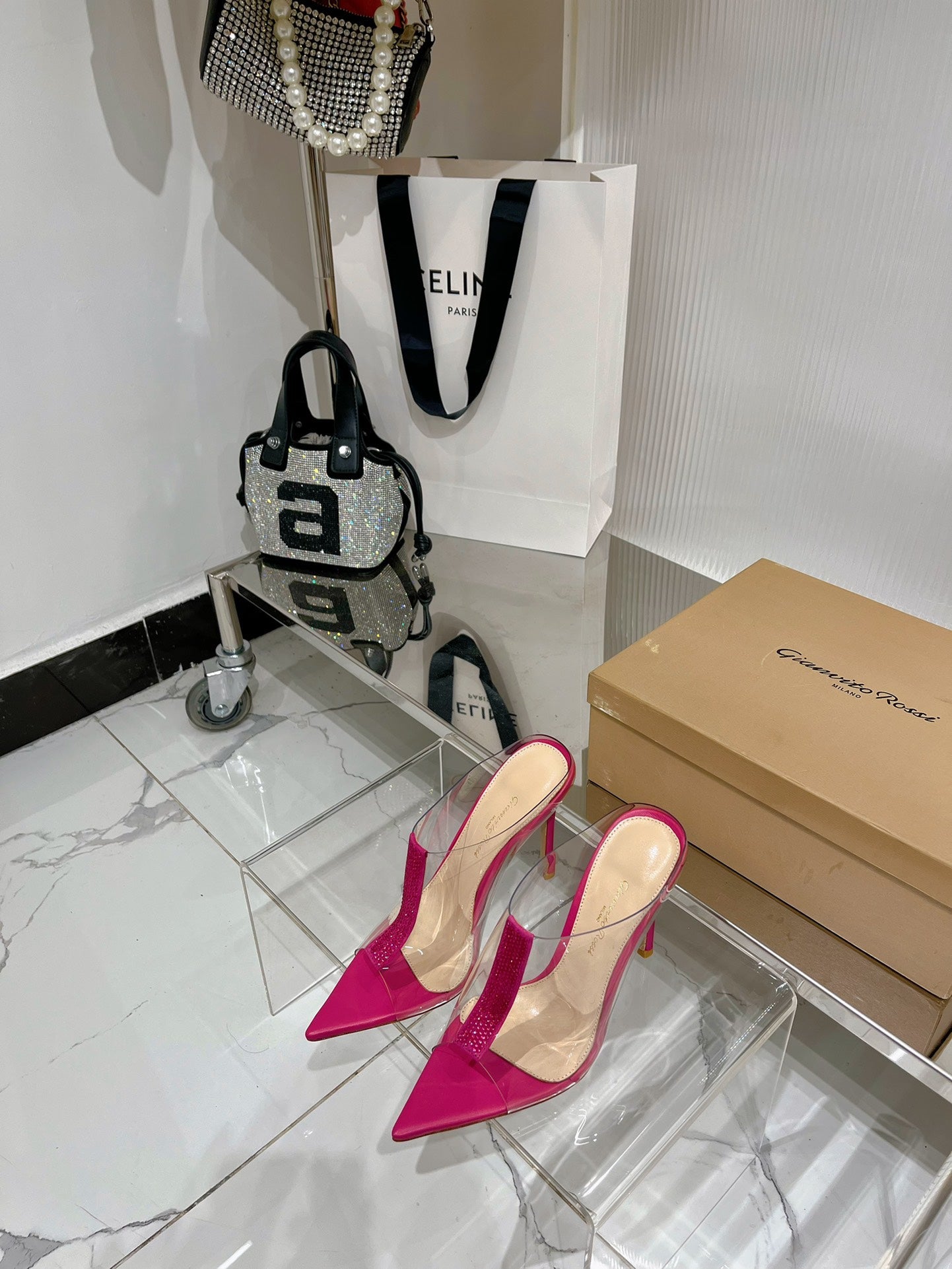 GIANVITO ROSSI 26S HEELED SANDALS 105 MM IN PINK TPU