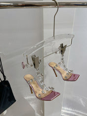 GIANVITO ROSSI 26S HEELED SANDALS 105 MM IN METALLIC PINK PATENT LEATHER CRYSTALS