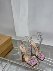 GIANVITO ROSSI 26S HEELED SANDALS 105 MM IN METALLIC PINK PATENT LEATHER CRYSTALS