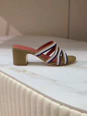 LP SPRIGHTLY CHARMS MID-SANDAL WHITE AND OLIVE CALFSKIN