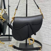 SADDLE BAG 24 IN BLACK CALFSKIN GOLD HARDWARE