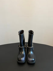 MIUMIU 26S MID-CALF BOOTS IN BLACK CALFSKIN SILVER HARDWARE