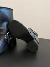 MIUMIU 26S MID-CALF BOOTS IN BLACK CALFSKIN SILVER HARDWARE