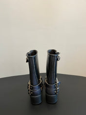 MIUMIU 26S MID-CALF BOOTS IN BLACK CALFSKIN SILVER HARDWARE