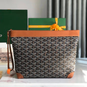 CONTI POUCH 24 IN TAN LAMBSKIN AND BLACK GOYARDINE CANVAS