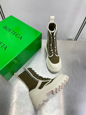 RIBBON BOMBER LACE-UP BOOTS IN OLIVE GREEN MIX WHITE CANVAS