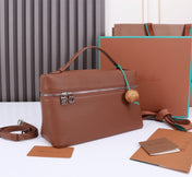 EXTRA BAG L27 IN UMBER BROWN GRAINED CALFSKIN WITH SILVER  HARDWARE