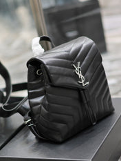 LOU BACKPACK 26 IN BLACK QUILTED CALFSKIN SILVER HARDWARE