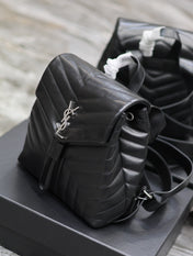 LOU BACKPACK 26 IN BLACK QUILTED CALFSKIN SILVER HARDWARE