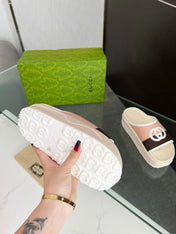 INTERLOCKING G SLIDE SANDAL IN WHITE CREAM MIX COLORFUL IMPORTED TPU