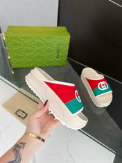 INTERLOCKING G SLIDE SANDAL IN WHITE MIX COLORFUL IMPORTED TPU