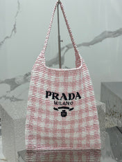 LARGE TOTE BAG 45 IN PINK MIX WHITE AND BLACK WOVEN RAFFIA