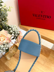 VALENTINO 26S WEDGE SANDALS IN BLUE CALFSKIN
