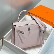 KELLY 25CM IN EPSOM MAUVE SWIFT CALFSKIN SILVER HARDWARE