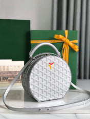 THE ALTO HATBOX TRUNK BAG 18 IN GRAY GOYARDINE CANVAS