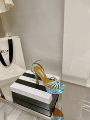 AQUAZZURA 26S HEELED SANDALS 130 MM IN MULTICOLOR BLUE SNAKE-EMBOSSED LEATHER