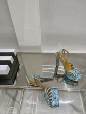 AQUAZZURA 26S HEELED SANDALS 130 MM IN MULTICOLOR BLUE SNAKE-EMBOSSED LEATHER
