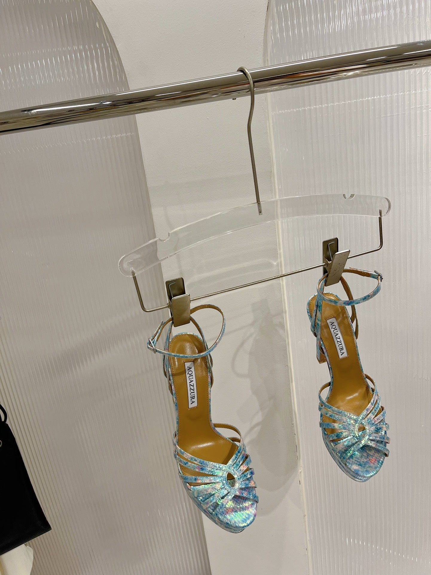 AQUAZZURA 26S HEELED SANDALS 130 MM IN MULTICOLOR BLUE SNAKE-EMBOSSED LEATHER