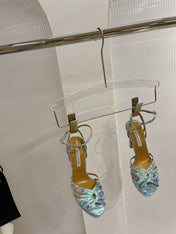 AQUAZZURA 26S HEELED SANDALS 130 MM IN MULTICOLOR BLUE SNAKE-EMBOSSED LEATHER