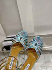 AQUAZZURA 26S HEELED SANDALS 130 MM IN MULTICOLOR BLUE SNAKE-EMBOSSED LEATHER