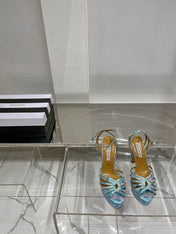 AQUAZZURA 26S HEELED SANDALS 130 MM IN MULTICOLOR BLUE SNAKE-EMBOSSED LEATHER