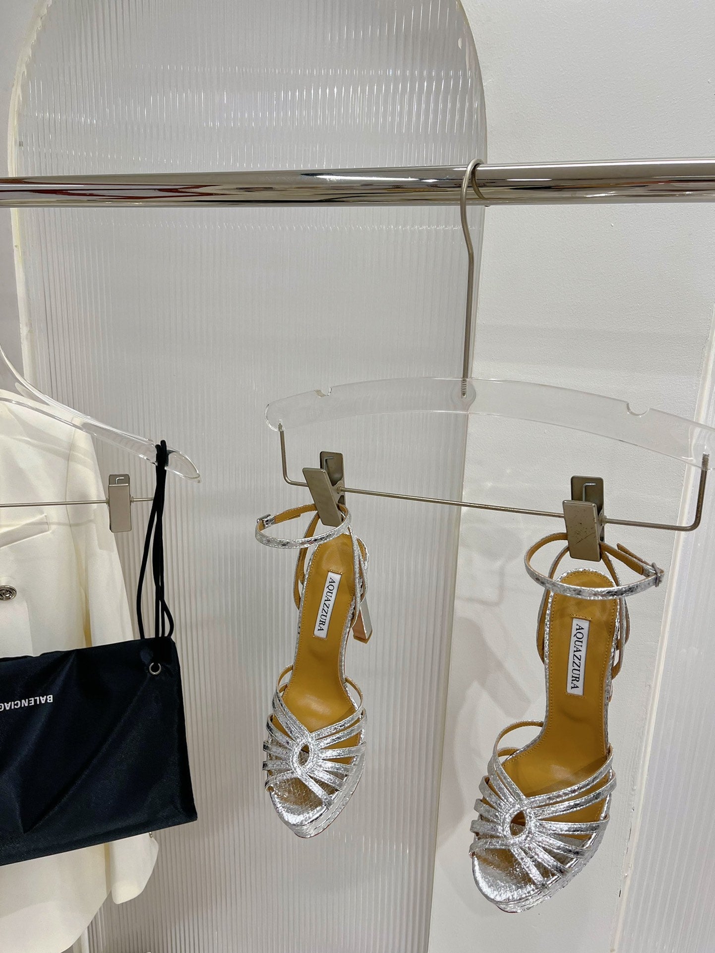 AQUAZZURA 26S HEELED SANDALS 130 MM IN SILVER SNAKE-EMBOSSED LEATHER