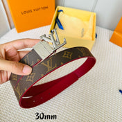 LV Initiales 30mm Reversible Belt Silver Rotating Buckle Burgundy Brown Leather