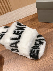 LAMB WOOL SLIPPER WHITE MIX BLACK