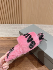 LAMB WOOL SLIPPER PINK AND BLACK