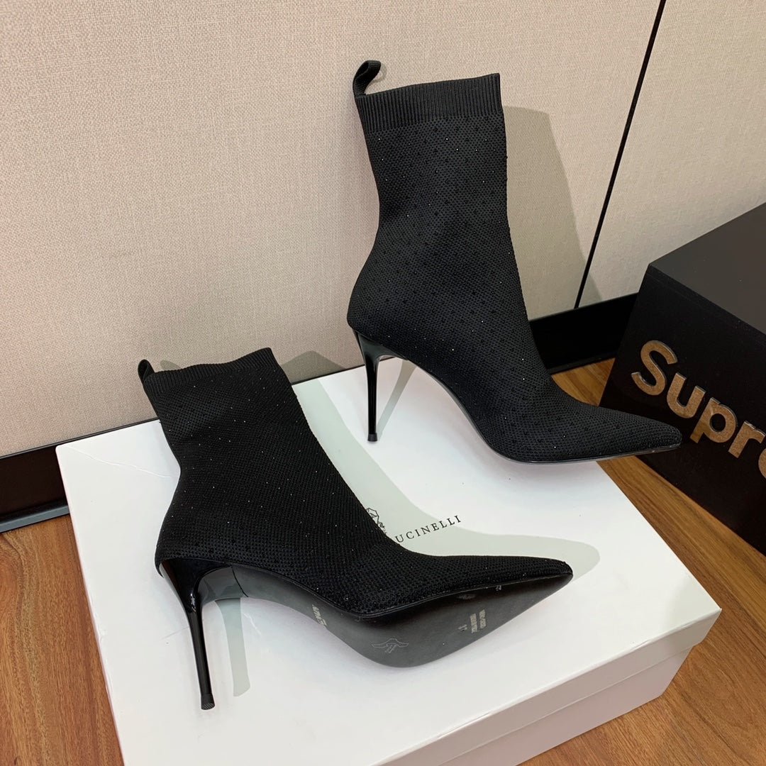 BALMAIN 26S BOOTS 105 MM IN BLACK FLYKNIT STONE EMBELLISHED STYLE 22