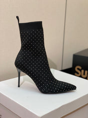 BALMAIN 26S BOOTS 105 MM IN BLACK FLYKNIT STONE EMBELLISHED STYLE 21