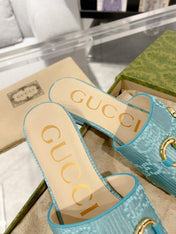 GG CHUNKY SLIDE SANDAL BLUE SKY CALFSKIN