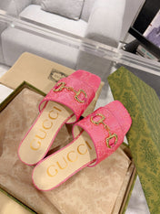 GG CHUNKY SLIDE SANDAL BRIGHT PINK CALFSKIN