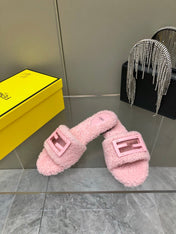 FENDI BAGUETTE SLIDE SLIPPERS IN LIGHT PINK WOOL