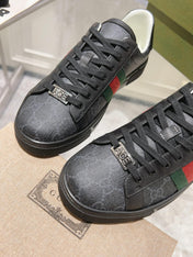 GG ACE GG SUPREME TRAINER BLACK CALFSKIN WITH PATTERNS