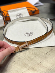 HM FOCUS BUCKLE & REVERSIBLE BRONZE BROWN AND WHITE LEATHER STRAP 13MM COPPER HARDWARE
