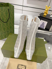 ANKLE BOOTS IN WHITE MESH AND SHEEPSKIN WITH GG CRYSTALS