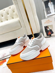 GIGA SNEAKER IN HARBOR GRAY STITCHED MESH AND WHITE CALFSKIN