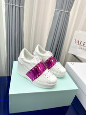 FLATFORM ROCKSTUD UNTITLED SNEAKER IN WHITE MIX MAGENTA PURPLE CALFSKIN