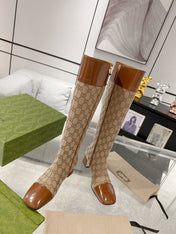 GG KNEE BOOTS IN BRONZE BROWN MONOGRAM CANVAS AND GLOSSY SHEEPSKIN